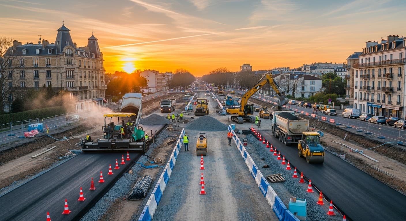 Chantier sécurisé avec cônes de signalisation MAPESIA au premier plan